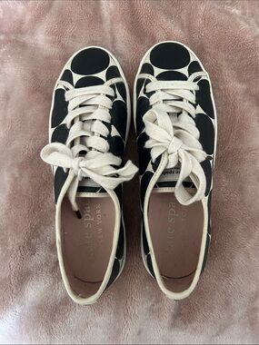 kate spade Black and Cream Polka Dot Lace-Up Sneakers